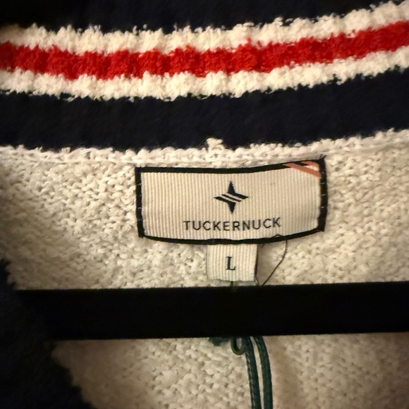 NWT - Tuckernuck White V-Neck Sweater with Red and Blue Stripes - Picture 6 of 8